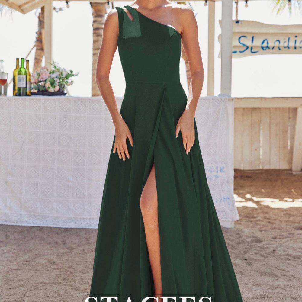 Stacees One-Shoulder Forest Green Gown